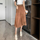 Temperamental light-sensing skirt for women 2025 slim and slim mid-length A-line skirt draped and flowing summer Ougen yarn skirt 1343 brown L Recommended [110-125Jin[Jin equals 0.5 kg]]