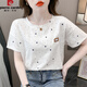 
Pierre cardin pure cotton printed T-shirt for women short-sleeved summer 2025 new loose print design versatile T-shirt top trend 1396 white + 340 blue flower S suitable for 80-99Jin [Jin equals 0.5 kg]