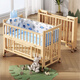 ANGI BABY crib solid wood folding spliced large bed no paint newborn multi-functional movable bb bed children's bed large bed coconut palm mat + crown five-piece set + mosquito net solid wood crib foldable multi-functional mosquito net