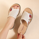 Specht-Mutter-Hausschuhe für Frauen im Sommer tragen echte Lederweiche Sohle mit mittleren Alters Sandalen flache Nicht-Schlupf-Sandalen für mittlere und ältere Menschen großer Größe 1278 Beige 35