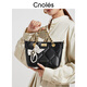 CNOLES【新品】菱格手提包包女式2025新款感百搭单肩斜挎包包女 赫本黑
