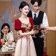 Lancaroni Bride Hochzeit Toast Anzug Neues chinesisches Verlobungsabend Kleid High-End-Türanzug Wein Red M.