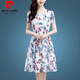 皮尔卡丹（pierre cardin）冰丝碎花连衣裙中长款2025新款洋气印花中老年妈妈装显瘦裙子 冰丝9905裙 M 100斤