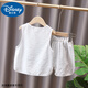 Disney baby boy summer vest cotton linen two-piece set handsome 2025 new baby casual clothes children's sleeveless suit trendy white suit 120 suggest 110-120cm3-4 years old cm