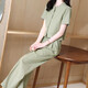 Fashion fhhuabd ensemble pour les femmes d'été 2024 Nouvelles femmes minces à la mode rond couche à manches courtes pantalons droits ensemble deux pièces pour femmes 12608-noir ensemble 8xl m recommandé 80-95jin [Jin est égal à 0,5 kg]
