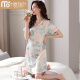 
Modal 2025 new nightgown for women summer ice silk short-sleeved mid-skirt pajama thin summer women imitation silk summer dress Mint blue M9928 [short sleeves/breastless pad] M 160