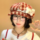 QUEEN TRIP Cute Kitten Bow Plaid Beret Women's Face Revealing Small Flap Octagon Hat Big Head Newsboy Painter Hat Red-Kitten Bow Plaid Beret