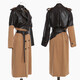 Direction simple 25 Automne et hiver épissé en cuir épreuve de vent pour les femmes Tempérament long Tempérament de la taille de la taille kaki de couleur kaki Tempérament 1396 Cuir à café foncé haute version S