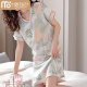 
Modal 2025 new nightgown for women summer ice silk short-sleeved mid-skirt pajama thin summer women imitation silk summer dress Mint blue M9928 [short sleeves/breastless pad] M 160