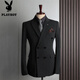 Playboy (PLAYBOY) high-quality suit men's British style double-breasted business casual suit three-piece groom's wedding dress medium gray (suit + pants) M 48