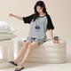 Pure cotton pajamas with chest pad for women in summer 2025 new summer round neck short sleeve shorts pullover home clothing set Z1349 2XL