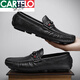 CARTELO men's shoes for autumn new summer breathable cowhide bean shoes genuine leather men's soft sole British casual leather shoes brown mesh (9901) 38