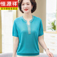 
Hengyuanxiang mother large size knitted T-shirt middle-aged women's summer short-sleeved suit middle-aged and elderly fashionable summer shirt 2025 new style 9756 blue M Recommended 80-95Jin [Jin equals 0.5 kg]