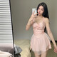 2025 new style halter neck swimsuit for women, high-end one-piece covering belly, slimming, pure desire student, sweet girl, beach vacation, pink L, recommended 95-105 Jin Jin is equal to 0.5 kg