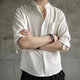 [Chinese Style Trend] Spring and Summer Men's Lines Shirt Loose Cotton and Line Casual Jacket Three-quarter Sleeve White L