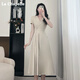 La Chapelle (La Chapelle) Kleid, professionelles Kleid, Sommer-Slim-Temperament für Frauen, formelle Anklage Anzug Kragen Französische lange Rock, schwarzer XL 120-130jin [Jin ist gleich 0,5 kg]