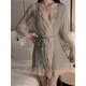 Sexy pyjamas pour femmes suspension Mesque Mesh Nightgown Summer Home Suit Morning Robe grande taille 3883 Green Nightgown + T-Trouders M M