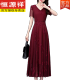 恒源祥雪纺连衣裙女士装夏季2025新款品牌妈妈气质修身长款夏天长裙 酒红色 7371 M (104斤以下)