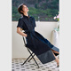 Vanciman retro spliced ​​denim shirt dress for women in summer new style casual waist-hugging long skirt denim blue XL