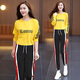 皮尔卡丹（PIERRE CARDIN）跑步健身杨丽萍爵士舞广场舞衣服运动服装套装女2025新款春秋宽松 S08白黄裤+6212黄色长袖套装 S 建议80-100斤