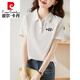 Pierre Cardin 2025 Neues Baumwollpolo-Kurzärmel-T-Shirt für Frauen in der Sommernische Lose, vielseitig gedrucktes Revers-T-Shirt Top 1476 Weiß [normales Polo-Shirt] (schwarzer Druck S 80-100jin [Jin gleich 0,5 kg]