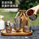 IMOGY Pure Titanium Travel Tea Set Tea Cup Holiday Gift Insulation Anti-scald Outdoor Camping Portable Quick Cup Tea Cup Titanium Natural Color 1 Pot 3 Cup Gift Box Internal and External Pure Titanium