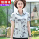 Hengyuanxiang 2025 Mom Summer Ice Silk Short Sleeve Top for Women's Fashionable Printed Thin T-shirt Middle-aged and Elderly Imitation Silk Shirt 6621 Green + Black Cropped Pants XL Recommended 80-100Jin [Jin equals 0.5 kg]