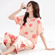 ZHIDOUDOU pajamas for women in summer 2025 new short-sleeved cropped pants set for spring and summer thin women can short-sleeved cropped pants-679 M Recommended 80-100Jin [Jin equals 0.5 kg]