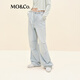 
MO/Co.[active series] Jeans 2025 autumn new product drawstring mid-waist pinch wide-leg pants MBE3JEN008 denim blue S/S