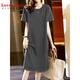 Lover Rucci grande taille Coton Pure Robe à manches courtes pour femmes Summer Loose Casual Thirt Jirt à la mode en l'âge Long Jupe noir (695 modèles) M