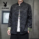 花花公子（PLAYBOY）新中式唐装男中国风秋冬季长袖夹克复古盘扣汉服宽松大码男士外套 Y756黑色 L 120-135斤