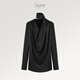 SIQIYOUNG tassel scarf design acetate irregular swing collar French long-sleeved high-end shirt black S