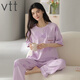 
VTT pajamas for women in summer pure cotton short-sleeved trousers thin cotton summer round neck home clothing set can be worn outside V short-sleeved trousers: YZT9720 M
