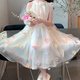 Feiyao Girls' Skirt Summer 2025 New Children's Clothing Fashionable Girl Mesh Princess Dress Baby Summer Halve Neck Dress Summer Halve Neck Halve Neck Flying Princess Dress 140 Size Recommended Height 130