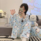 S.Sofea Spring Pyjamas Femme à manches longues Laits de soie à domicile Internet célébrité Guangzhou Treize Line M6624 # Blue Pacha Dog 170 M