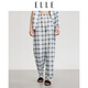 ELLE Plaid Casual Suit 2025 Summer New Style Loose, Lazy, Skin-Friendly, Comfortable, Can be Weared Outer Home Clothes Black and White (Pajama Pants) S