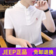 
JEEP SPIRIT2025 Chinese style linen t-shirt for men short-sleeved summer embroidered stand collar Chinese Tang suit large size men's cotton linen 9193 green M