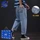 Nasalike Frühlings- und Sommer-Neun-Punkte-Jeans Männer losen gerade kurze, kurze, fette Mann mit Breitbein JPP9904 Dunkelblaue Hosen (gerade Füße) 28 Geeignet für etwa 100 Jin [Jin ist 0,5 kg]