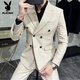 Playboy (PLAYBOY) Men's Double-breasted Suit Suit 2025 Autumn New Fashion Slim High-Grade Slim Suit Business Casual Black Two-piece Suit XL (125-140Jin Jin equals 0.5kg)