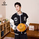 The new autumn and winter baseball uniform jacket for men and women American retro PU sleeve embroidery trendy versatile loose sports jacket for men pure black thickened XL (180)