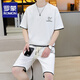罗蒙休闲运动套装男士华夫格夏季短裤男搭配透气短袖T恤男装套装 【套装】6182灰 3XL (建议175-195斤)