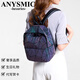 Anysmic Luxury High-End-Marke-Tasche Frauenbeutel Diamant Rucksack Geometrisches Diamant Luminous Farbänderung Spleißen Schoolbag Laser Purple