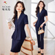 Woodpecker professional suit for women beauty salon front desk work clothes feel temperament commuting fashionable small suit jacket 5501 navy blue short-sleeved suit S [suitable for 75-90Jin [Jin equals 0.5 kg] wear]