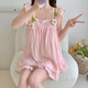 Pushui Fangfang Summer Summer con almohadilla de pecho Pajamas de estilo princesa Set dulce y linda ropa para casa HDS-9930# Color de albaricoque 175 L