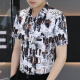 Hua Jiuqing Guangdong Puning handsome shirt men ice silk free ice silk short-sleeved shirt men summer fashion printed handsome high 7029 white M 90-110Jin [Jin equals 0.5 kg]