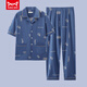 Catman (Miiow) Herren-Pyjamas Sommer reines Baumwoll-Kurzärmel-Hosen Frühling dünne Strickjäe Teenager Großgröße Lose Home Clothing Set G3881 Blau (kurzärmelig) l [Empfohlen 100-120 Jin [Jin gleich 0,5 kg]]