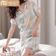 
Modal 2025 new nightgown for women summer ice silk short-sleeved mid-skirt pajama thin summer women imitation silk summer dress Mint blue M9928 [short sleeves/breastless pad] M 160
