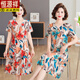 Hengyuanxiang (Hyx) Mutter Sommer kurzärmeligte Eiskleid modische großgröße mit mittleren und älteren Frauen lockerer Baucher-Gummiblühen Red MJL683 2XL [Vorgeschlagen 105-120jin [Jin gleich 0,5 kg]]