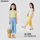 
moonkids girls wide-leg pants 2025 summer thin plaid cropped pants children's lace lace pants summer new fashionable two-pair [15295 blue + 15266 blue] 150 cm