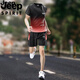JEEP Laufsportanzug Herren Sommer Outdoor Eisseide Schnelltrocknendes Kurzarm-T-Shirt Schweißabsorbierend Atmungsaktiv Basketball-Trainingsanzug JP-9901 Schwarz Rot M 90-115Jin Jin entspricht 0,5 kg